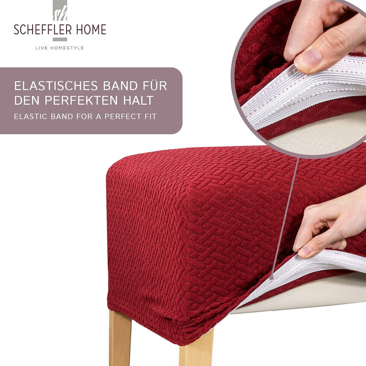 SCHEFFLER-Home Stuhlhussen Stretch Luna/Stuhlhussen Schwarz 6er Set/elastische Flanell Stuhlabdeckun