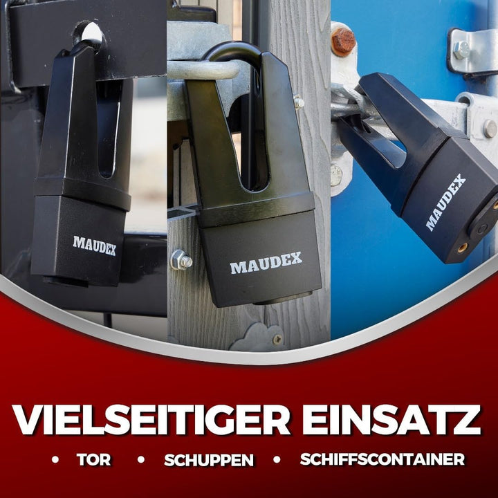 Maudex® MDE60 Heavy Duty Vorhängeschloss mit 10 Schlüsseln - [Anti-Bohr-, Anti-Pick-Zylinder] - [Ges