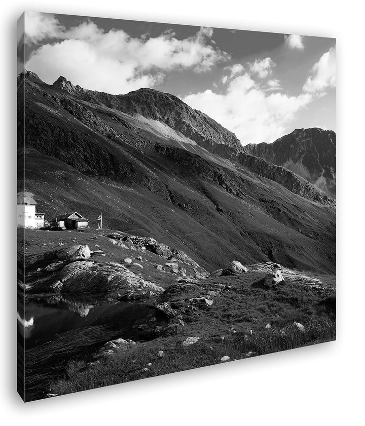 deyoli einsame Berghütte Format: 70x70 Effekt: Schwarz&amp;Weiss als Leinwandbild, Motiv fertig gerahmt