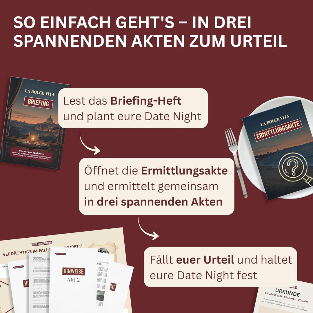 Krimidinner 2 Personen La Dolce Vita - Krimi Dinner Date Night Edition - Krimispiel für Erwachsene,