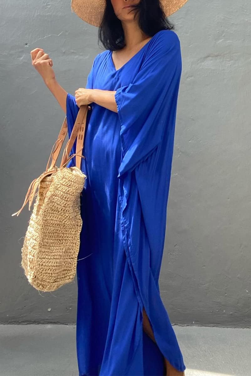 LikeJump Schnelltrocknend Boho Kaftan Beach Maxikleid für Damen Sommer Bikini Cover Ups Übergrösse S