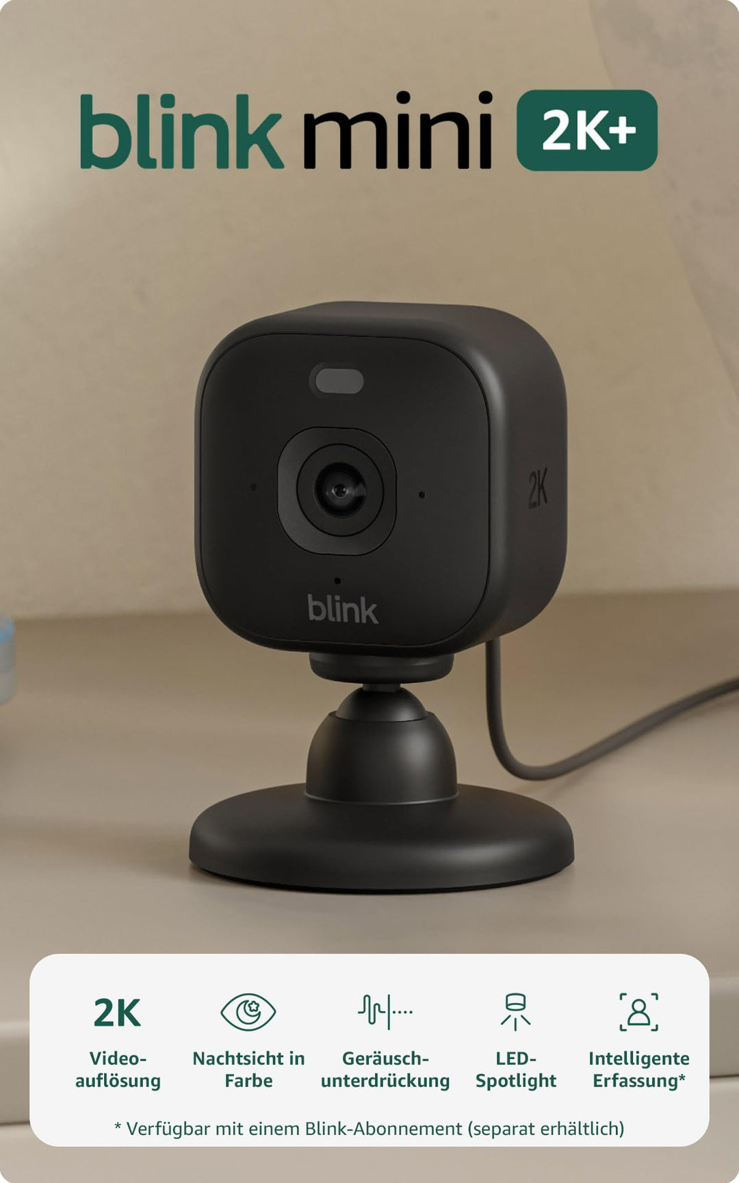 Blink Mini 2K+ (neueste Generation) Überwachungskamera für den Innenbereich| Sicherheitskamera mit N