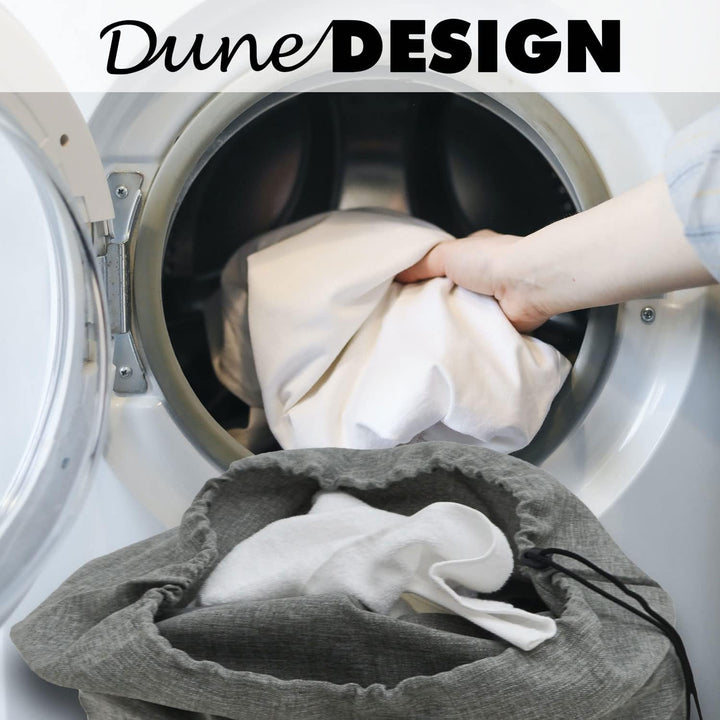 DuneDesign 85 Liter Wäschekorb mit Deckel &amp; Wäschesack - 62x31 Wäschekorb mit Sitzfunktion - Faltbar