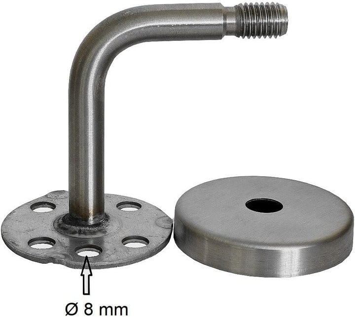 TIBU Eiche Holz Handlauf Geländer 0,3m - 6m, Länge 140 cm, Ende Edelstahlbogen und 3 gewinkelte Halt