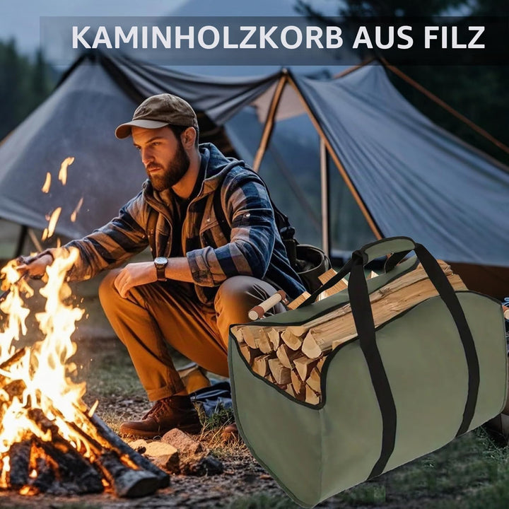 Kaminholztasche, Faltbare Kamintasche, Holzträger, wasserabweisend, langlebig, Segeltuch-Tragetasche