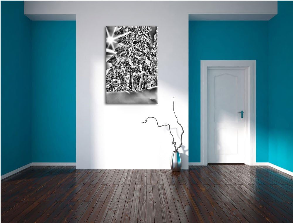 Pixxprint Winterlandschaft Bäume / 100x70cm Leinwandbild bespannt auf Holzrahmen/Wandbild Kunstdruck