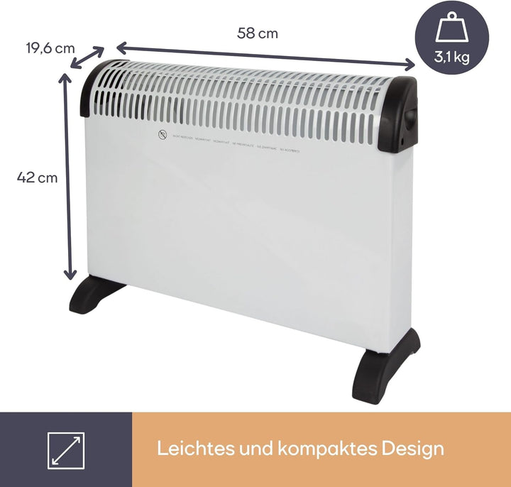 Perel Konvektorheizung 2000W, elektrischer Konvektor, Heizlüfter mit 3 Heizstufen, Turbolüfter, Ther