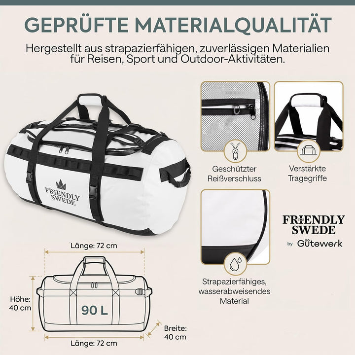 The Friendly Swede Wasserfeste Reisetasche Duffle Bag Rucksack - 60L / 90L | Sporttasche mit Rucksac