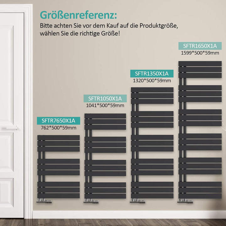 EMKE Handtuchheizkörper Flach 1599x600 mm, Badheizkörper Handtuchhalter mit Seitenanschluss, Effizie