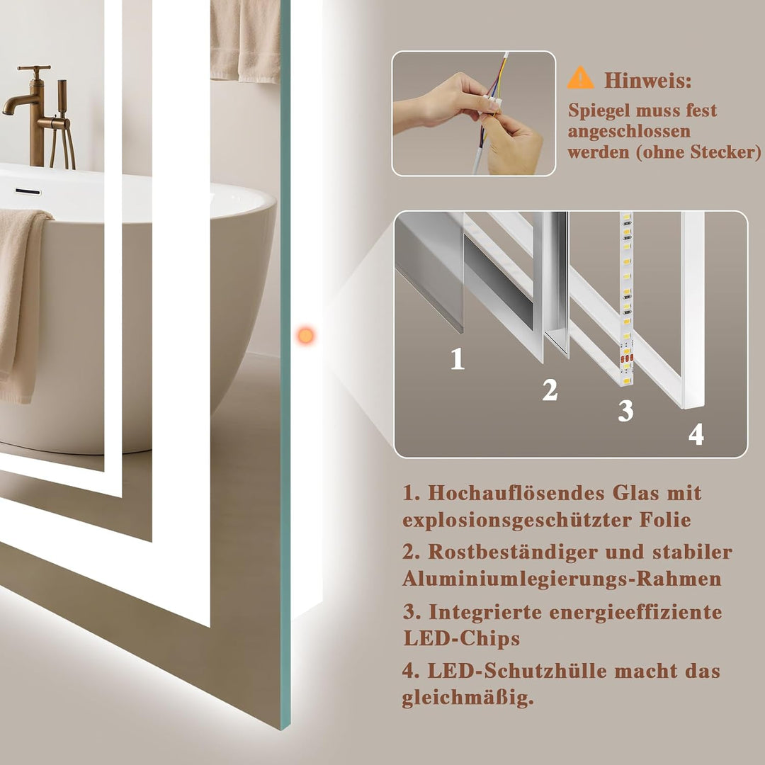 Badspiegel-mit-Beleuchtung 120x70 - LED Badezimmerspiegel mit Bluetooth Badezimmer Spiegel mit Beleu