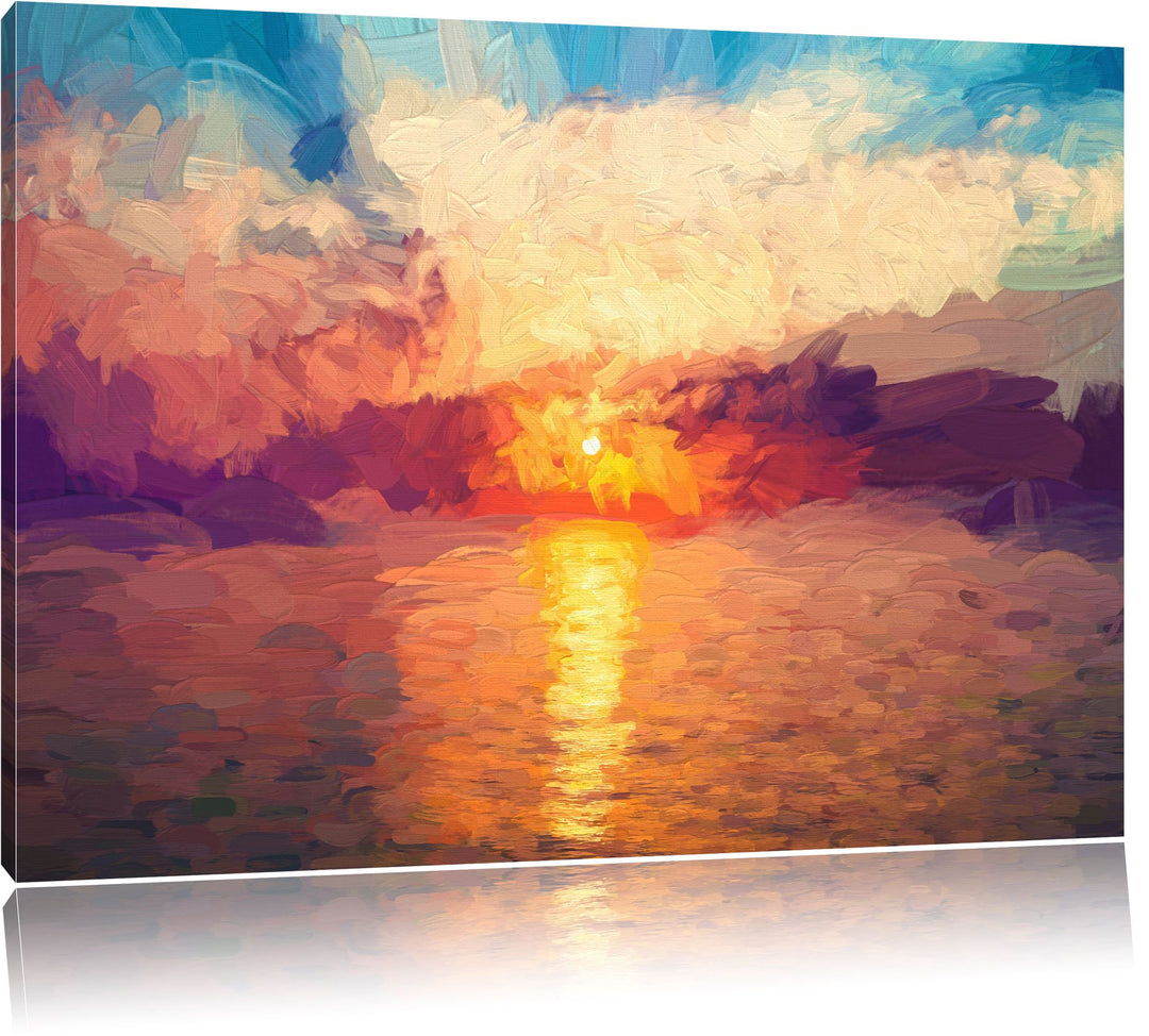 Pixxprint Sonnenaufgang am Meer als Leinwandbild/Grösse: 100x70 cm/Wandbild/Kunstdruck/fertig bespan