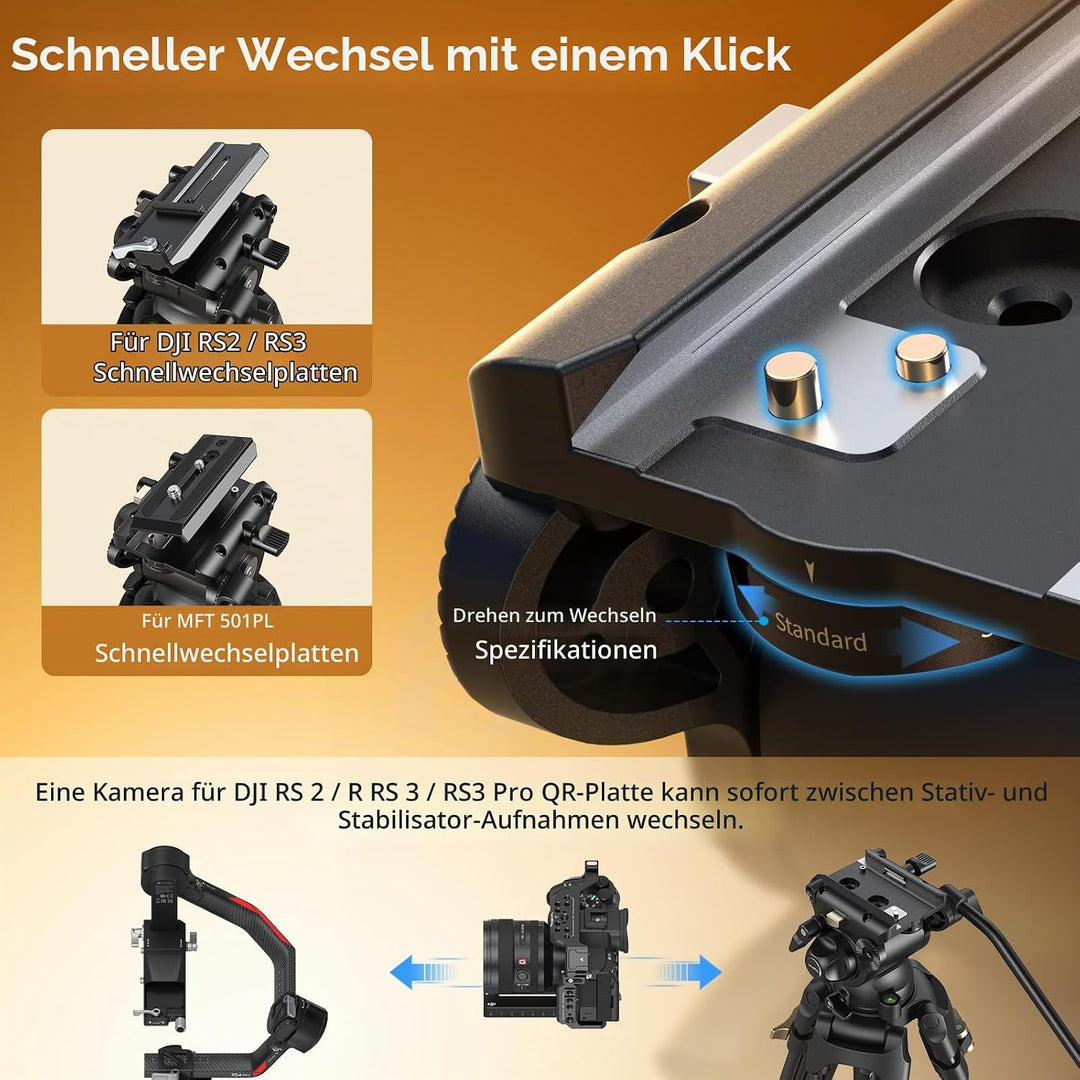 SMALLRIG AD-01S Videostativ, 74" Hochleistungsstativ mit Schwenk- und Neige-Fluidkopf, Dual-Mode-Sch