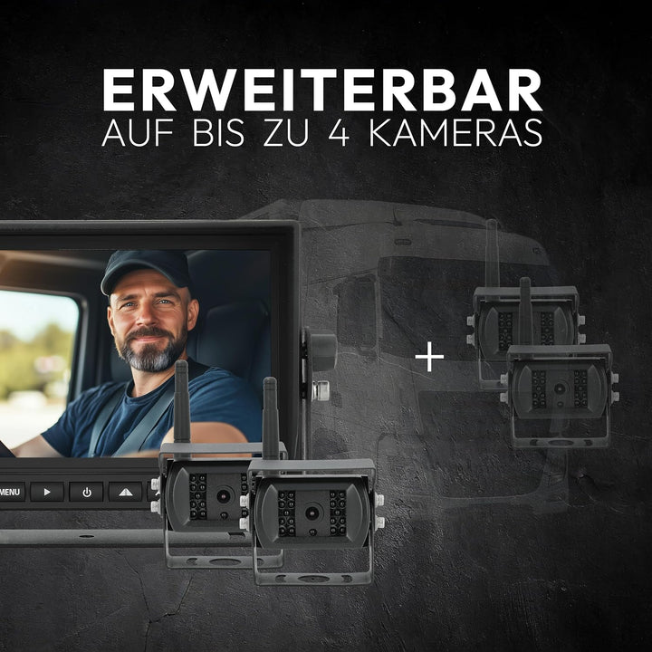VSG24 7“ Evolution HD Funk Rückfahrsystem für Wohnmobil &amp; LKW, KFZ Set kabellos inkl. 2X Rückfahrkam