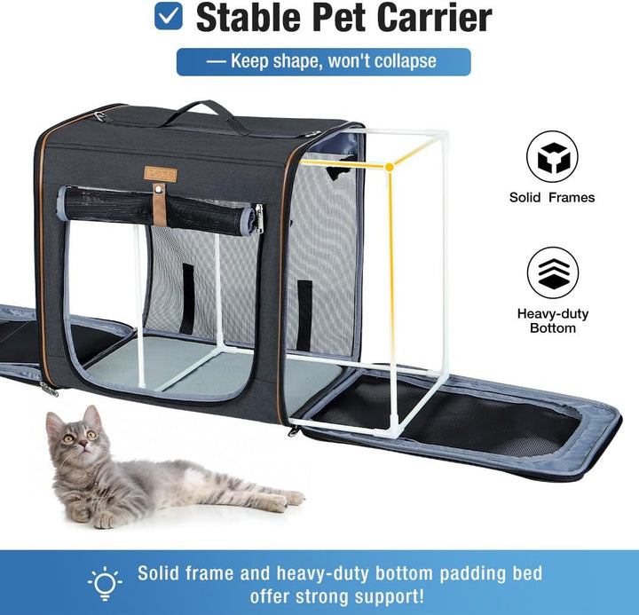 2-in-1 Hundebox Transportbox Katze für Mittelgrosses Haustier, Faltbare Katzentransportbox mit Stark