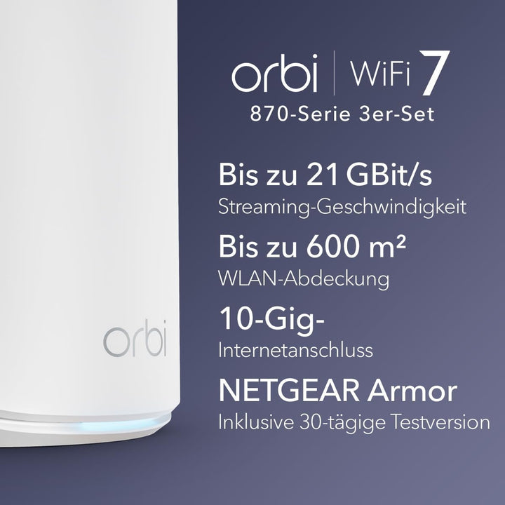 NETGEAR Orbi 870 Serie Tri-Band WiFi 7 Mesh-System (RBE873) – Router + 2 Satellit-Repeater, Sicherhe