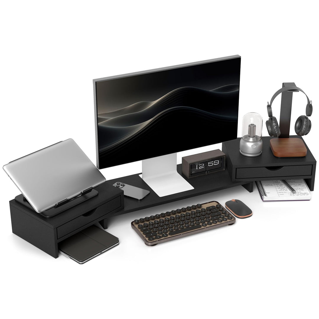 HOMCOM Dual-Monitor-Ständer mit 2 Schubladen, 116cm, für Laptop, Schwarz