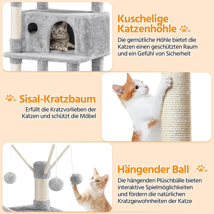 Yaheetech Kratzbaum 170 cm Katzenbaum XL Stabiler Katzenkratzbaum Kletterbaum für Katzen, mit Aussic