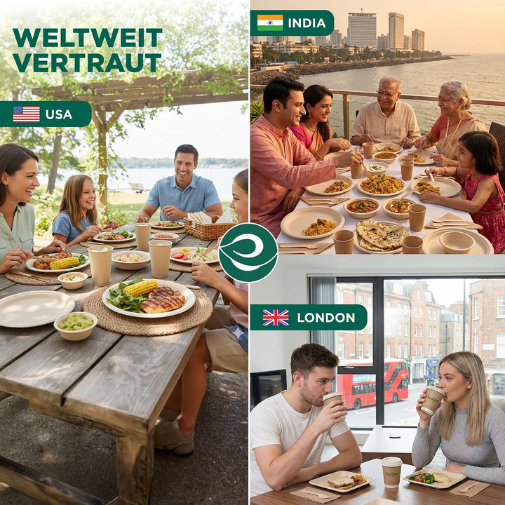 ECO SOUL 25 Cm (10 Zoll) Kompostierbare weisse Teller 3-geteilt (50 Stück) | 100% Biologisch Abbauba