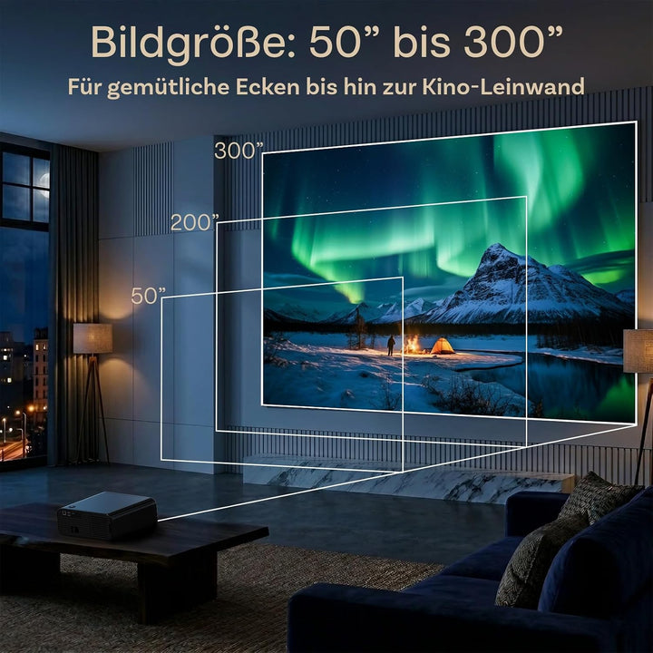 Beamer mit WiFi &amp; Bluetooth Outdoor, 100 Zoll Projektionsleinwand &amp; Stativ von MMOBIEL – Native 1080