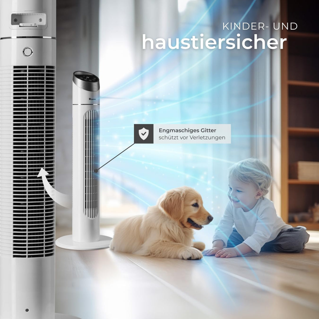 tectake 403922 Turmventilator mit Fernbedienung, 70 Grad Oszillation, 90 cm Höhe, leise, Säulenventi
