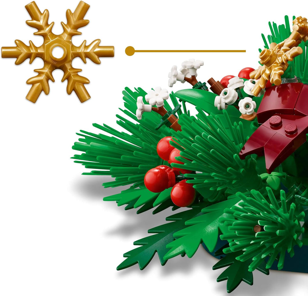 LEGO Weihnachtsgesteck - Spielzeug für Jungen und Mädchen - Modellbau mit roten Beeren, goldenen Ste