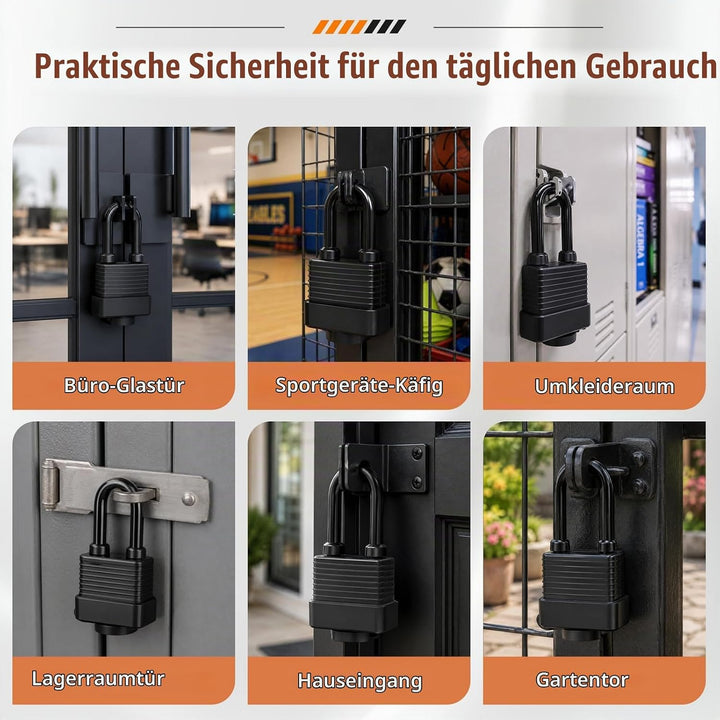 Vorhängeschloss Schloss Padlock Vorhangschloss | 6 Stück mit 18 Schlüssel Wetterfest Messing Gleichs