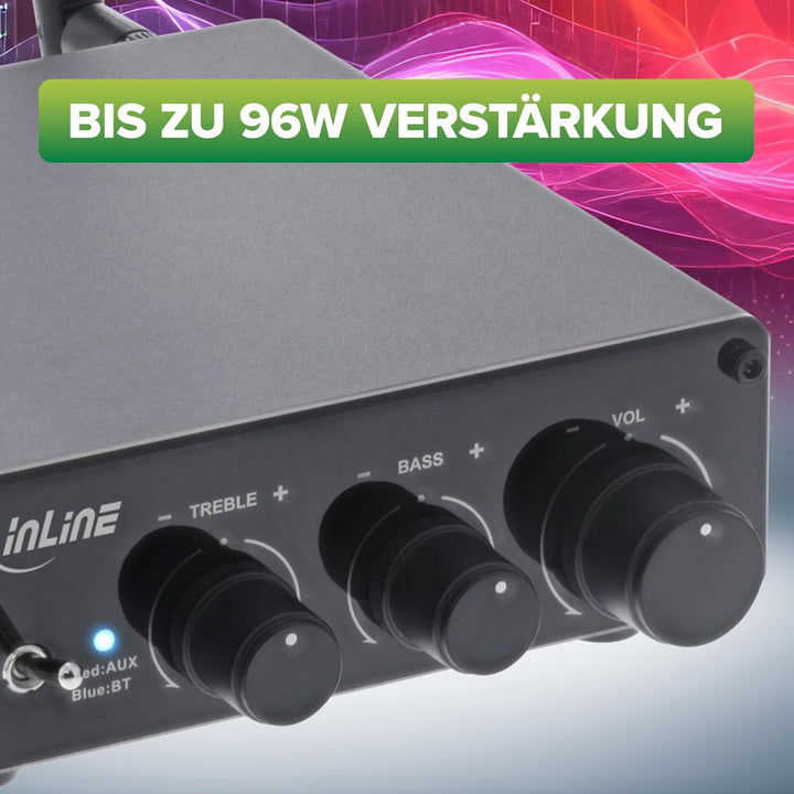 InLine Bluetooth 5.3 Audio Receiver, 96W HiFi-Verstärker, Empfänger, Cinch Stereo, für 2X Passive St