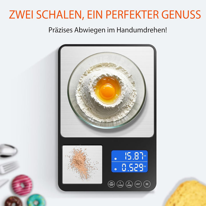 Digitale küchenwaagen mit Dual Plattform–Präzise 500g/0,01g&amp;15kg/1g Messung, Tara-und Summierfunktio