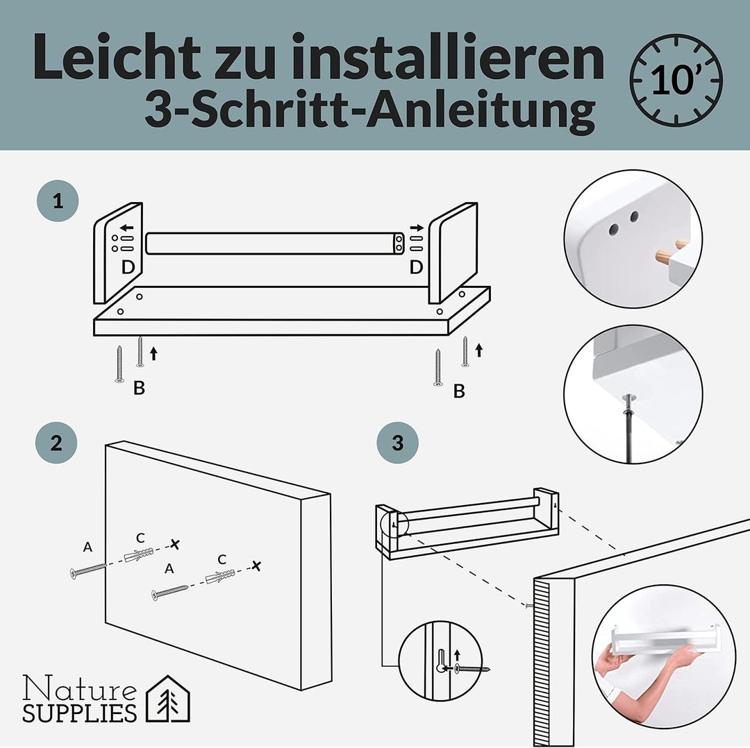NATURE SUPPLIES Bücherregal Kinder, 3er-Set, Regal Kinderzimmer, Wandregal Kinderzimmer, ideal für B