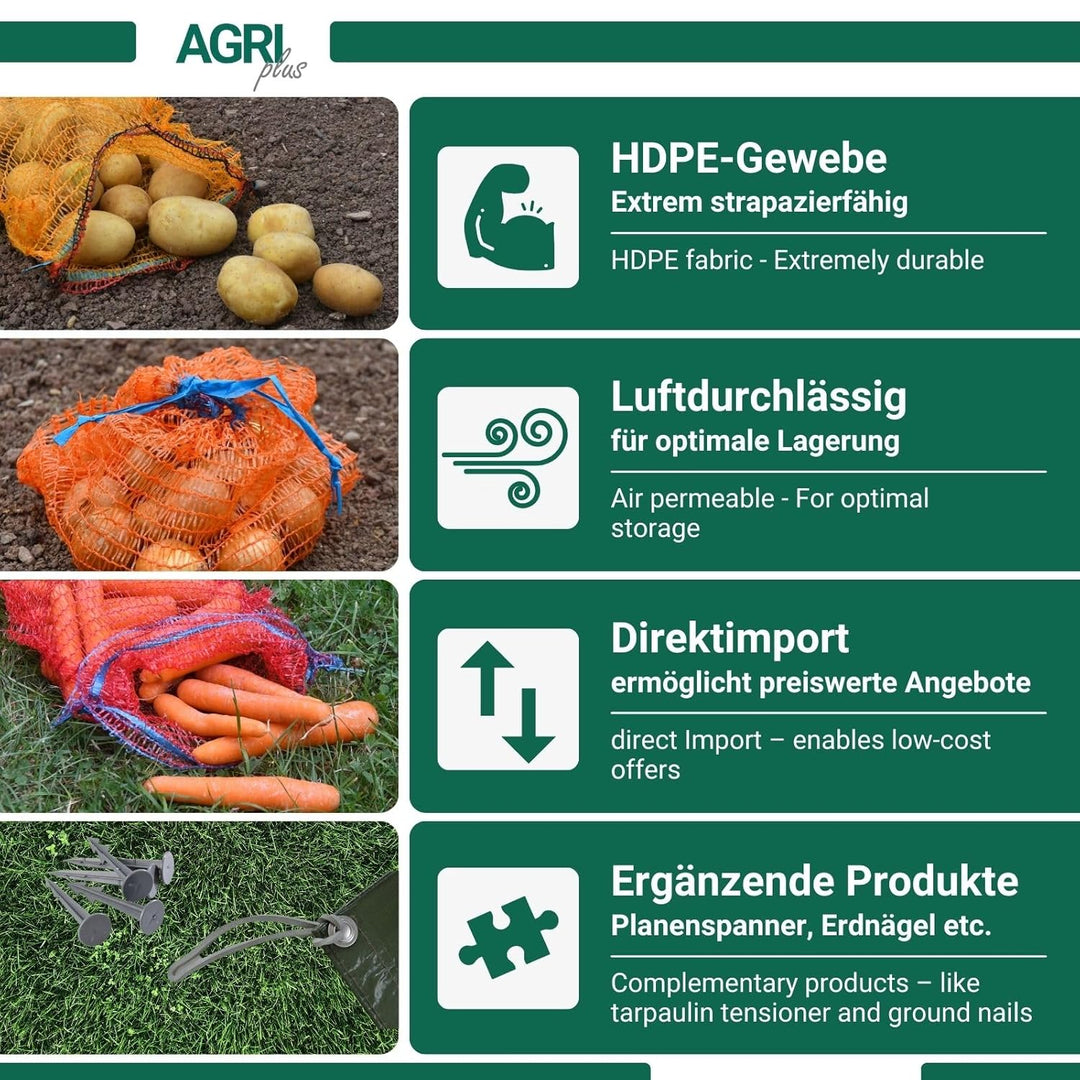 AGRI plus 100 Stück Gemüsesäcke lila mit Zugband I 50 x 80 cm I verschiedene Grössen I Grobmaschige