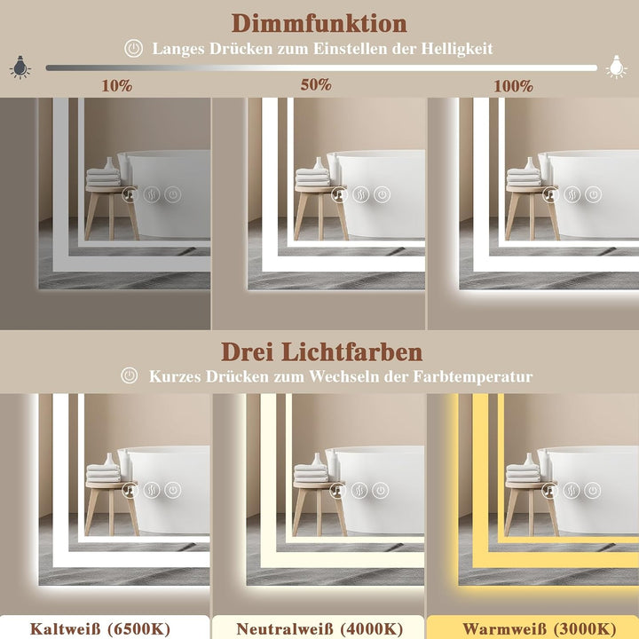 Badspiegel-mit-Beleuchtung 120x70 - LED Badezimmerspiegel mit Bluetooth Badezimmer Spiegel mit Beleu