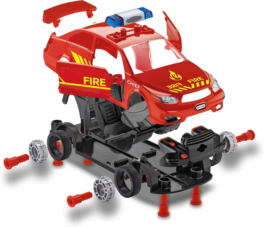 Revell Junior Kit 00850 Spielset Feuerwache, mit bespielbarer Feuerwehrstation, Auto, Figuren und Zu