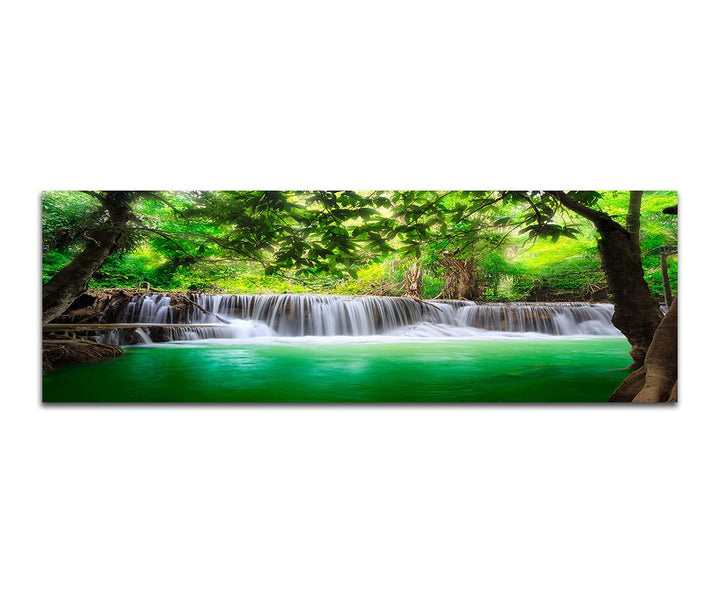 Paul Sinus Art Panoramabild auf Leinwand und Keilrahmen 150x50cm Thailand Wald Wasserfall Natur