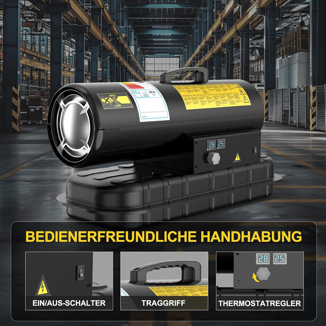 20 kW Heizkanone Diesel Bautrockner, Grosstank Bauheizer, 550 m³/h Heizgebläse mit Thermostat, Ölbeh