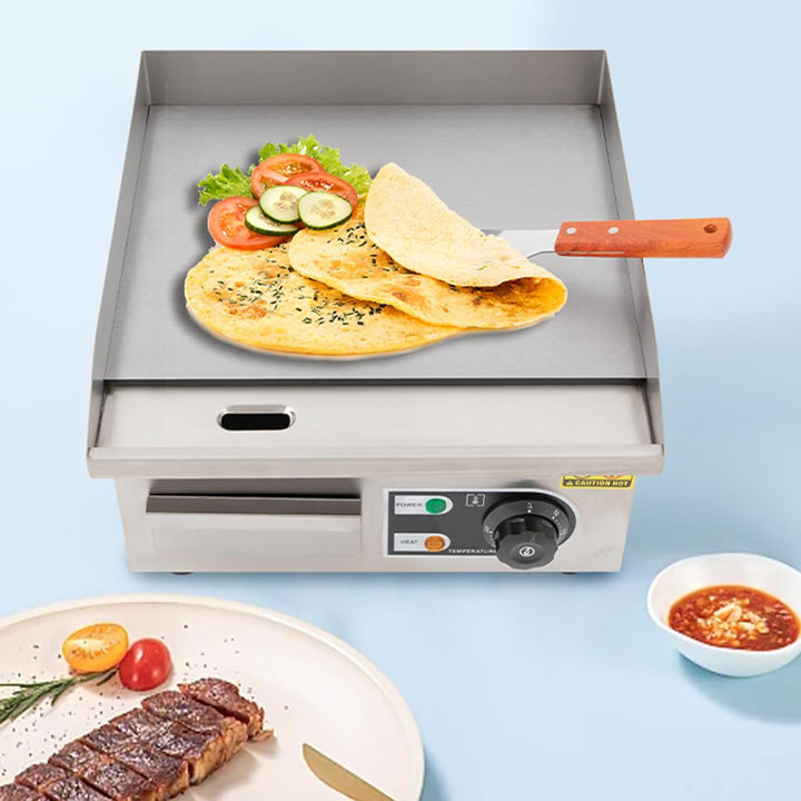 2000W Kommerzielle Grillplatte, Edelstahl Plancha Grill Elektrogrill mit 2 Schaufel und 2 Ölbürsten,