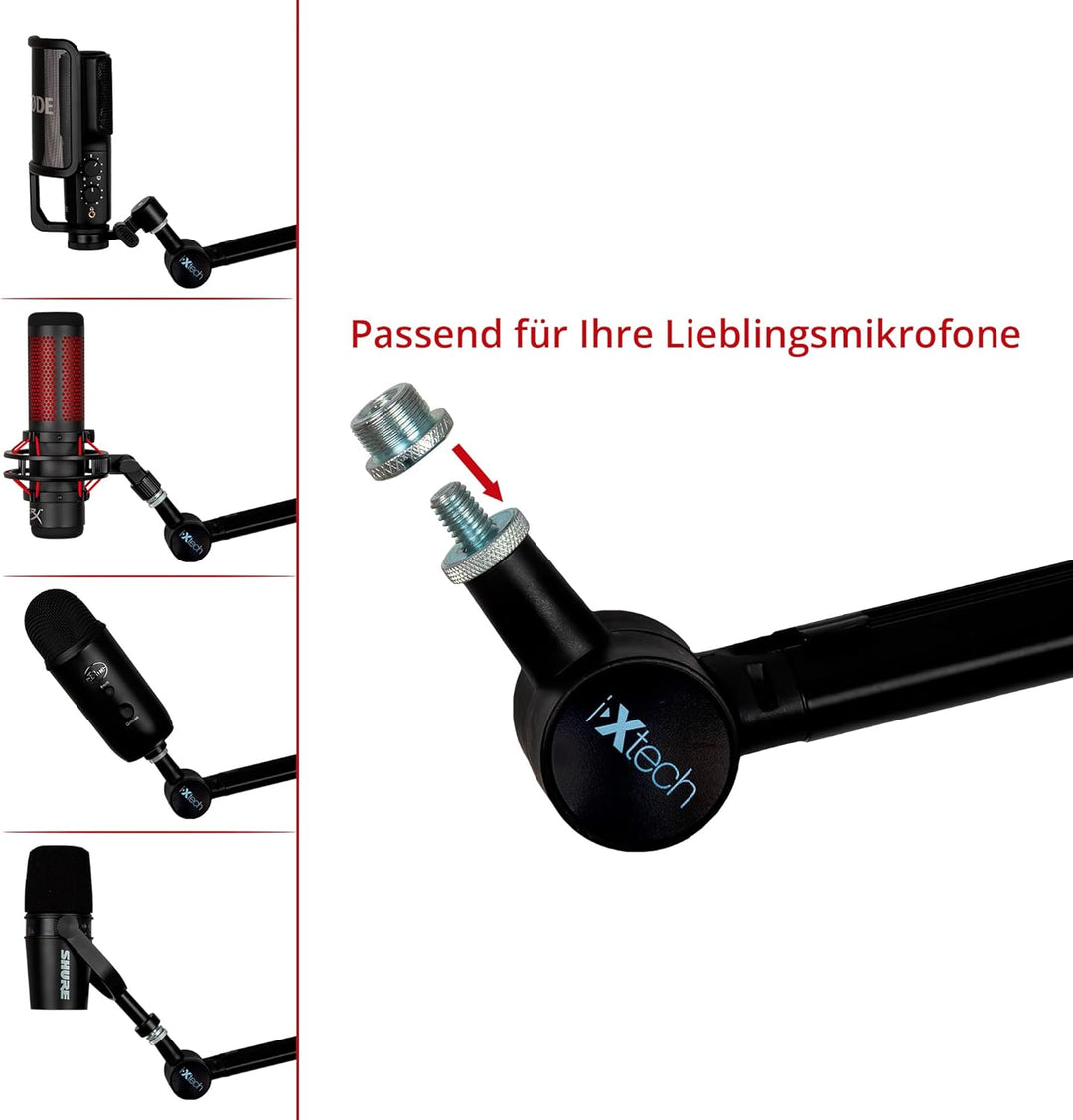 IXTECH Mikrofonarm – Verstellbarer 360° drehbarer Mikrofonständer Tisch – Stabiles Recording-Equipme