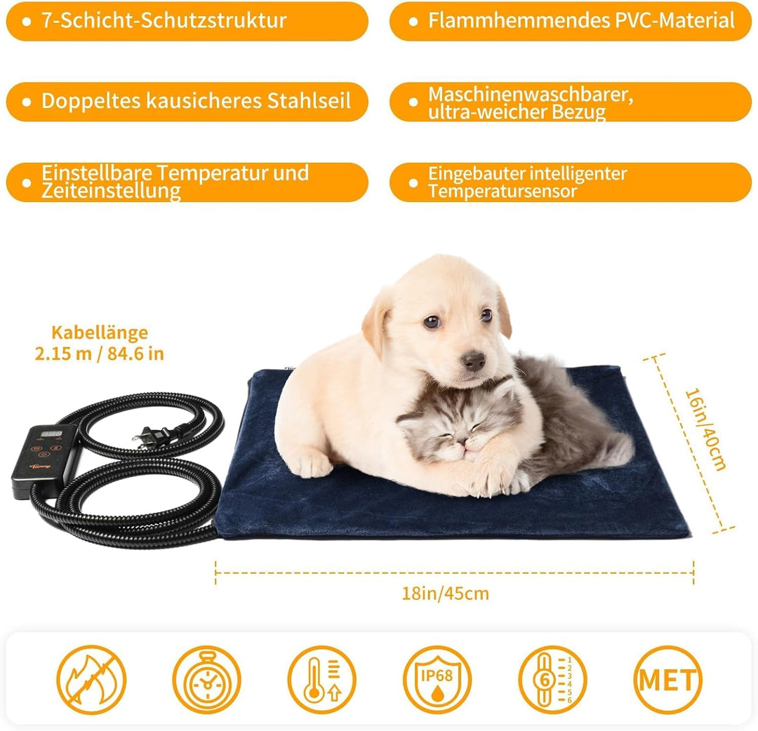 Toozey Katzen &amp; Hund Heizmatte Innen 45 * 40cm, Timing &amp; Temperatur Einstellbar Sicher Elektrisch Ha