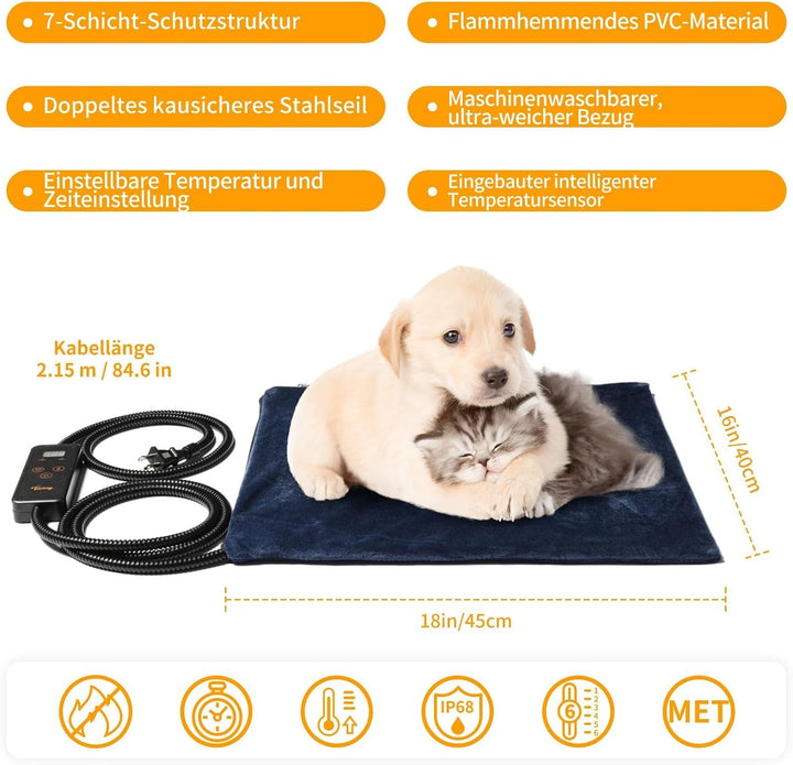 Toozey Katzen &amp; Hund Heizmatte Innen 45 * 40cm, Timing &amp; Temperatur Einstellbar Sicher Elektrisch Ha