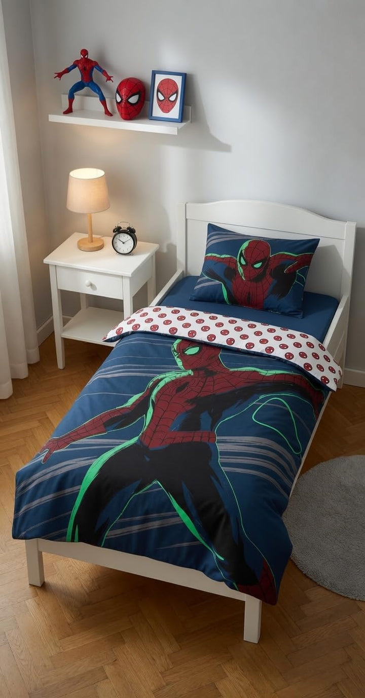 Spiderman-Bettwäsche-Set für Kinderbett 100x135 cm + Kissenbezug 40x60 cm, 100% Baumwolle, nachtleuc
