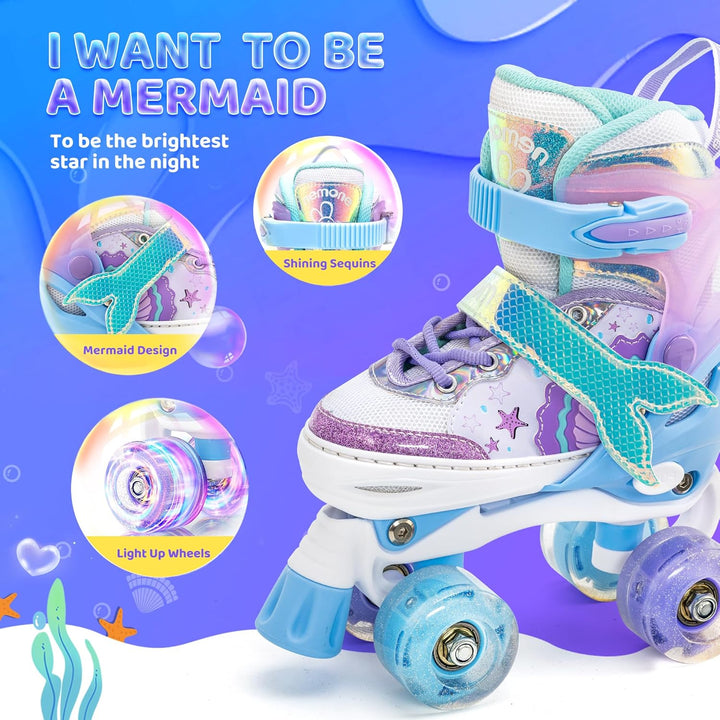 NEMONE Rollschuhe für Mädchen Kinder 4 Grössen Verstellbar Blau Violett Rollschuhe für Kinder Drinne