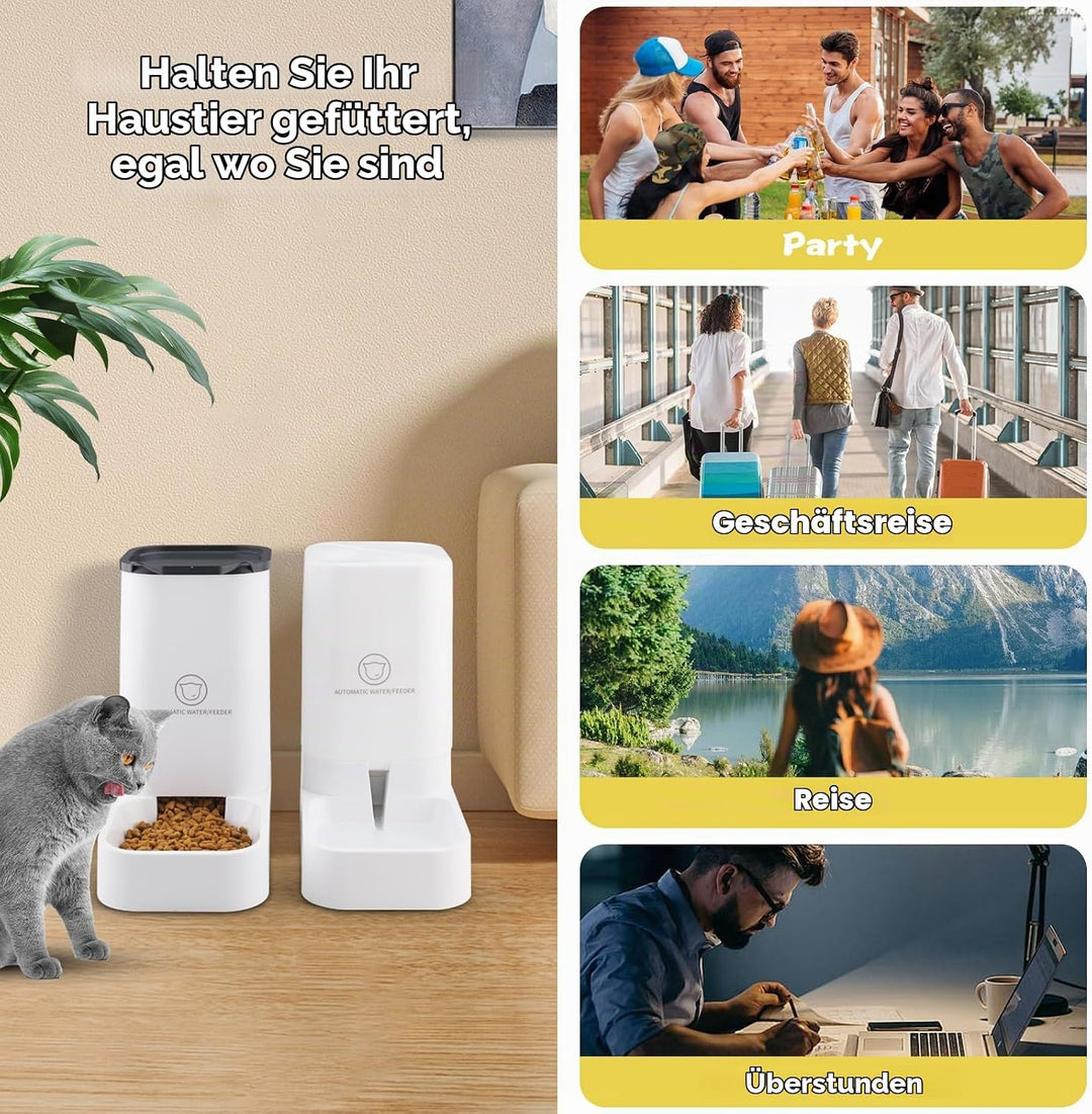 Pfloge® Automatischer Futterspender Katze, 2.1kg Futterautomat Katze und 3.8L Wasserspender Hund, Oh