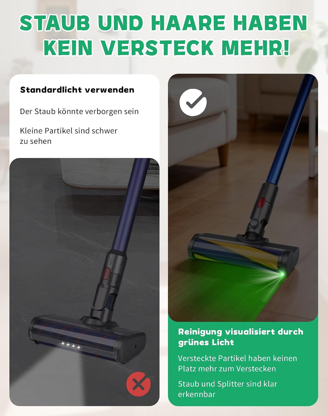 Bürste Kompatibel Mit Dyson V7 V8 V10 V11 V15 Staubsaugerbürstenkopf, Ausgestattet Mit Grünem Laserl