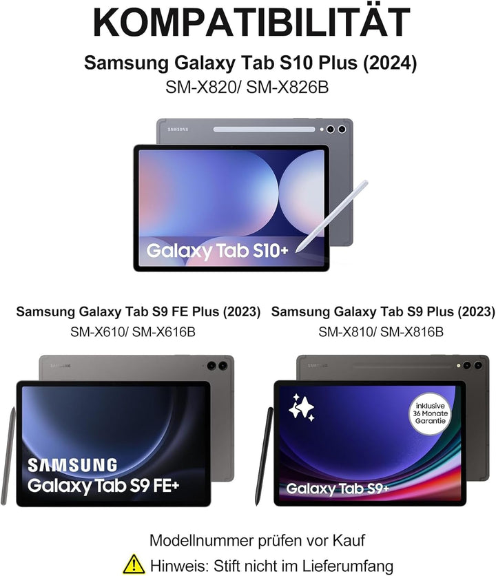 Hülle mit Deutscher QWERTZ-Tastatur für Samsung Galaxy Tab S10 Plus (2024), Tab S9 Plus (2023), S9 F