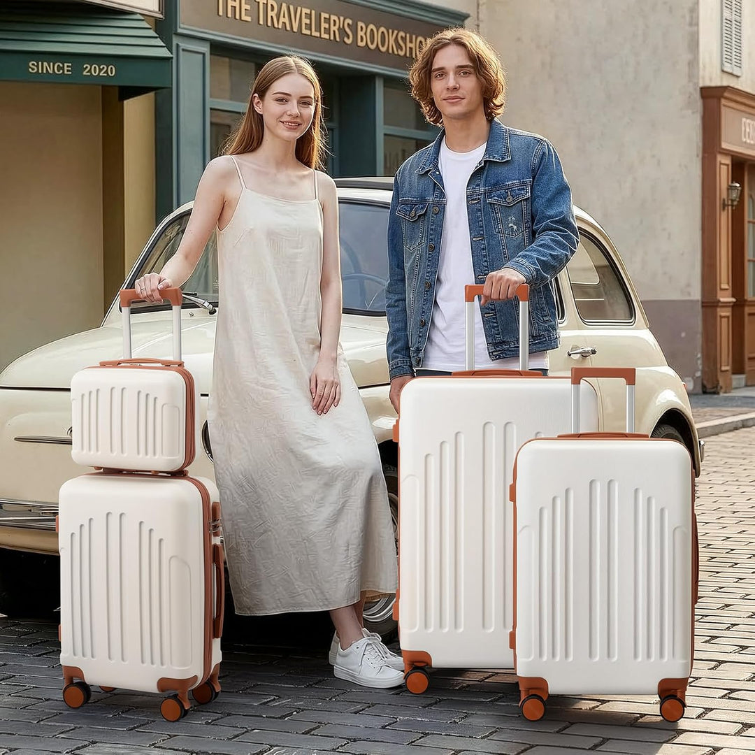 LEADZM Koffer Set 4 teilig Hartschale mit Kosmetikkoffer, Kofferset aus ABS, Reisekoffer mit Rollen