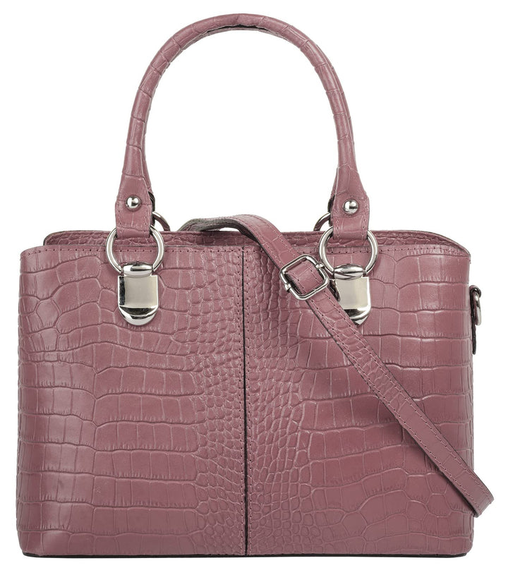 Umhängetasche echt Leder Damen | Made in Italy, Kroko-Optik Handtasche, Damen Schultertasche, elegan