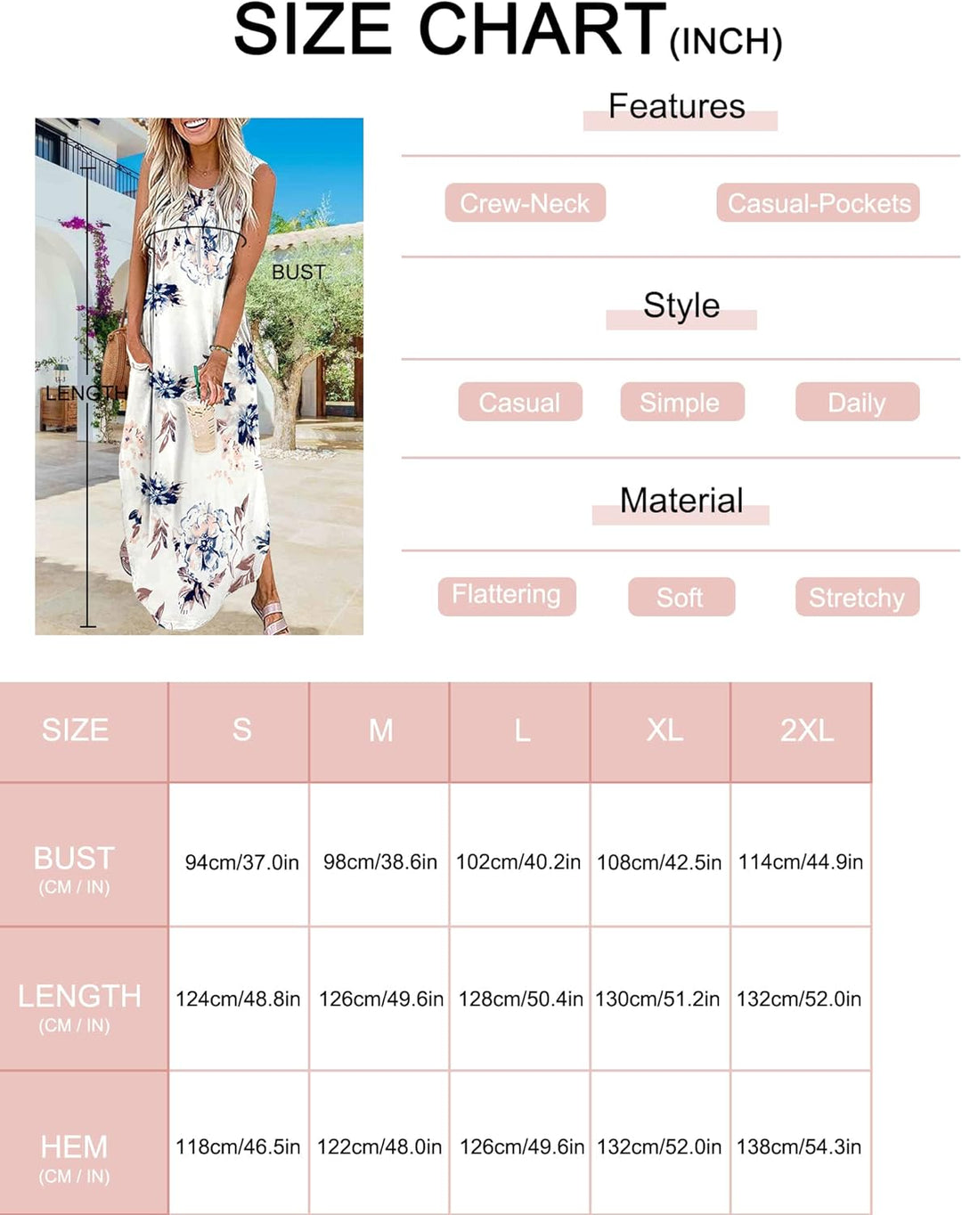 AUSELILY Maxikleider Damen Sommer Ärmellos Strandkleid Lang Sommer-Kleider M Gefärbt Blau Grün Weiss