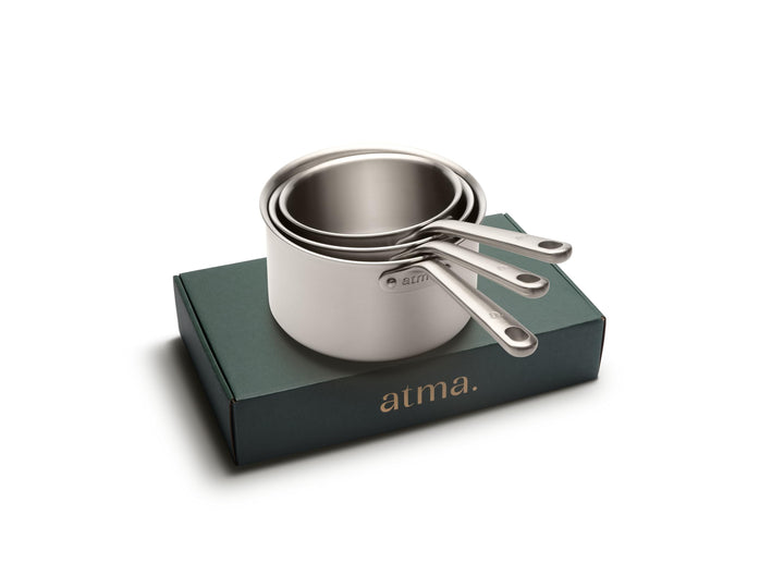 Atma – Edelstahl-Kochtopf-Set 3-teilig (16, 18, 20 cm) | Gesunde Küche ohne Antihaftbeschichtung | 3