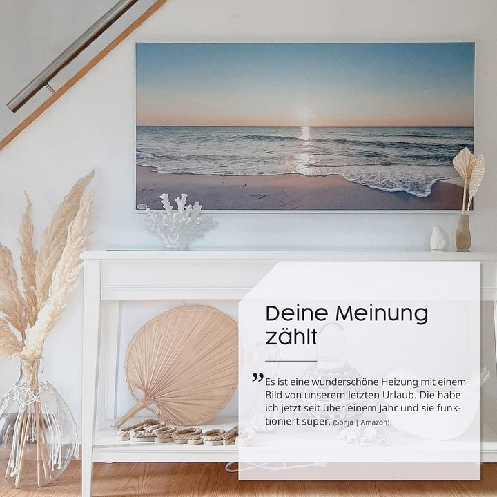 Infrarotheizung mit Bild – Bildmotiv – TÜV SÜD - 1000 Watt Bildheizung - Weisser Rahmen (46. Sonnenu