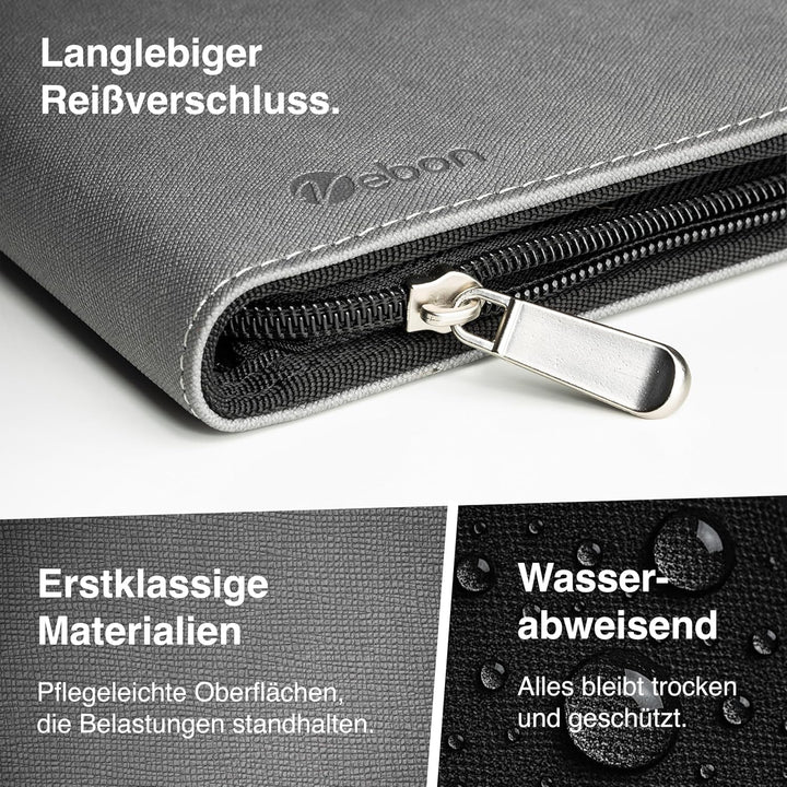 Vebon® Schreibmappe Ringbuch A4"Paris" I Reissverschluss + Klemmbrett I Konferenzmappe + Laptoptasch