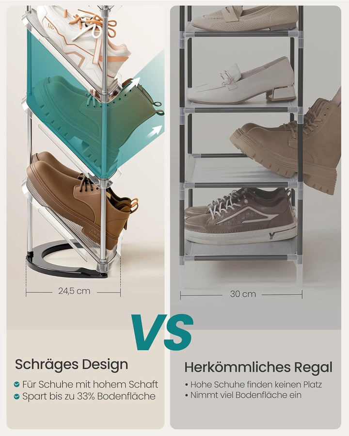SONGMICS Schuhregal, 5 Ebenen, 2er Set, schräge Schuhablage, Schuhaufbewahrung, Kunststoff, 24,5 x 2